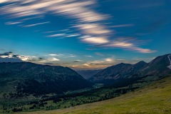 Twilight clouds over mountain valley