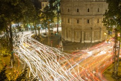 Traffic moving at night