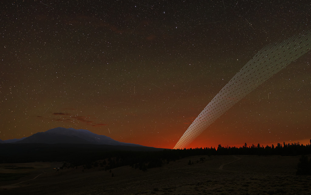 8/19/25: Starlink Group 10-29 train above Derby Fire glow